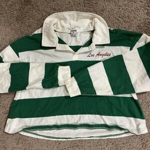 Tilly's Green and White Striped Crop Top
